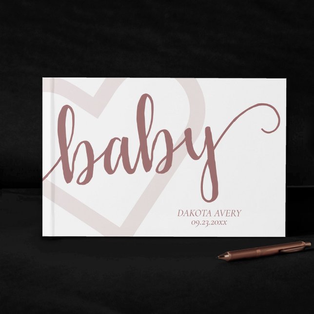 Baby Heart | Desert Rose Taupe Flourish Custom Guest Book (Creator Uploaded)