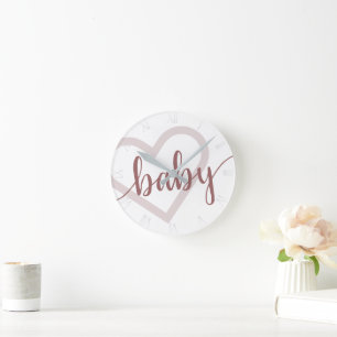 Baby Heart Desert Rose Taupe Flourish Script Round Clock