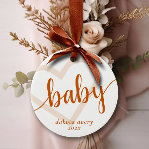 Baby Heart   Fall Burnt Orange Flourish Script Ceramic Tree Decoration