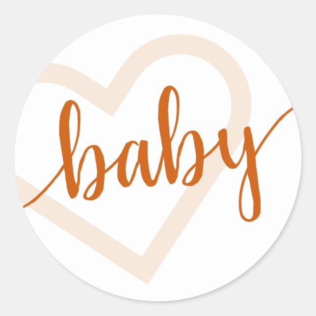 Baby Heart | Fall Burnt Orange Flourish Script Classic Round Sticker (Front)