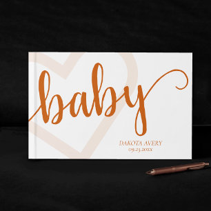 Baby Heart   Fall Burnt Orange Flourish Script  Guest Book