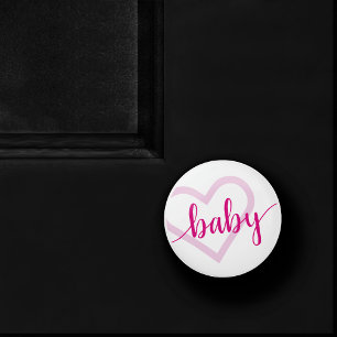 Baby Heart   Hot Pink Magenta Flourish Script Ceramic Knob