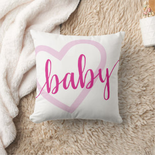 Baby Heart Hot Pink Magenta Flourish Script Cushion