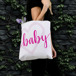 Baby Heart Hot Pink Magenta Flourish Script Tote Bag