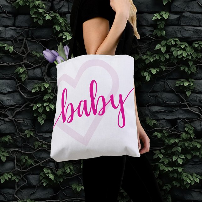 Baby Heart | Hot Pink Magenta Flourish Script Tote Bag (Creator Uploaded)