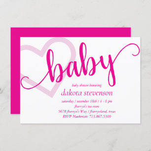 Baby Heart   Hot Pink Magenta Shower or Reveal Invitation