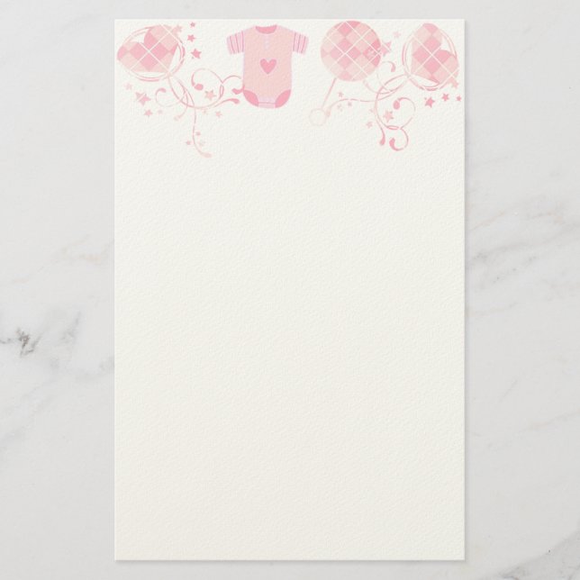 Baby Heart Rattle Argyle Onsie Pink Stationery (Front)