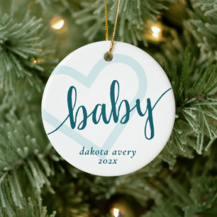 Baby Heart Teal Midnight Green Flourish Custom Ceramic Tree Decoration