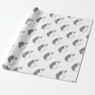 Baby hedgehog animal watercolor woodland nature wrapping paper