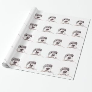 baby hedgehog animals vintage cute watercolor  wrapping paper