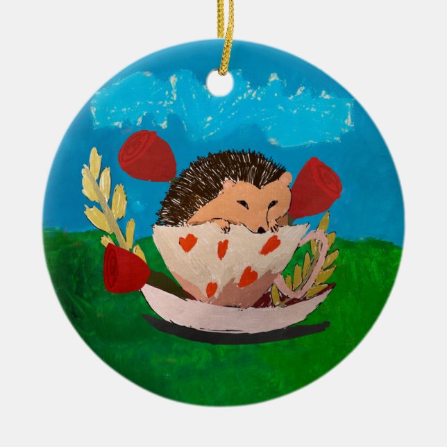 Baby Hedgehog Ceramic Tree Decoration (Front)