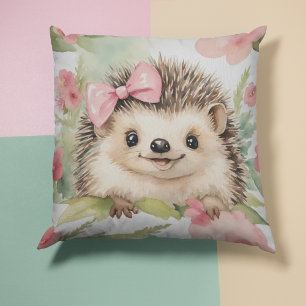 Baby Hedgehog Floral Girls Cushion