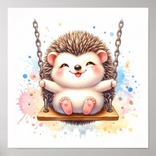 Baby Hedgehog Nursery Watercolor Woodland Animal Poster