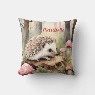 Baby Hedgehog Pink Mushroom Girls Personalised Cushion