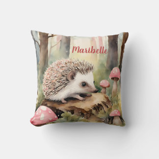 Baby Hedgehog Pink Mushroom Girls Personalised Cushion