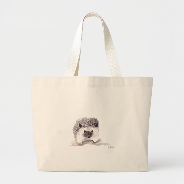 baby hedgehog watercolor animals woodlands  large tote bag (Front)