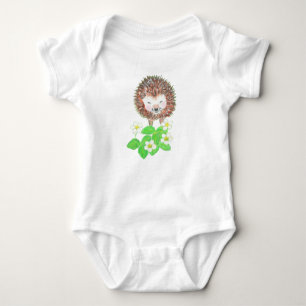 Baby Hedgehog & Wild Strawberry Flowers Baby Bodysuit