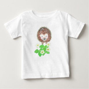 Baby Hedgehog & Wild Strawberry Flowers   Baby T-Shirt