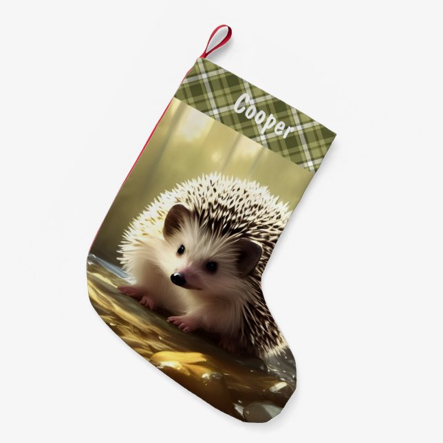 Baby Hedgehog Wildlife Portrait Personalised  Small Christmas Stocking (Front (Hanging))