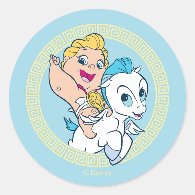 Baby Hercules Riding Pegasus Classic Round Sticker (Front)