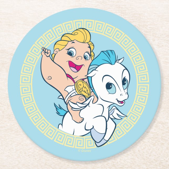 Baby Hercules Riding Pegasus Round Paper Coaster (Front)