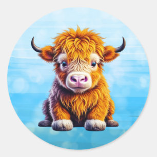 Baby Highland Cow Adorable Ai Art Classic Round Sticker