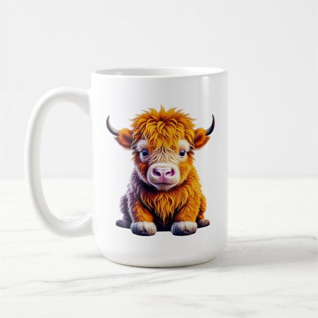 Baby Highland Cow Adorable Ai Art Coffee Mug (Left)