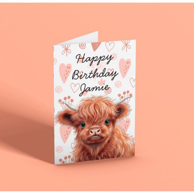 Baby Highland Cow Birthday Custom Name  Card (Creator Uploaded)