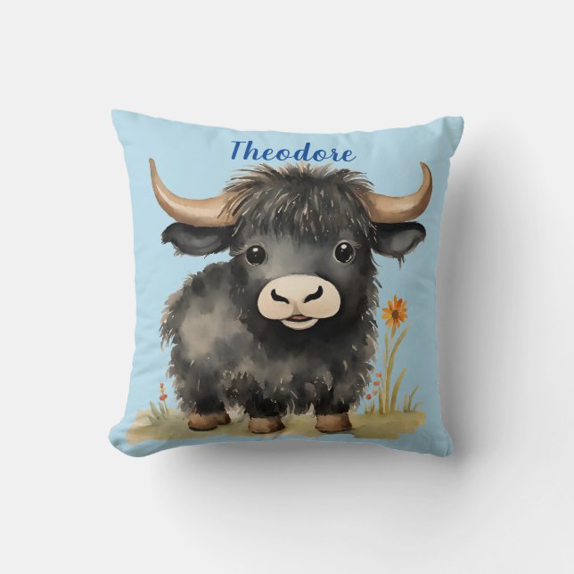 Baby Highland Cow Boys Personalised Cushion (Front)