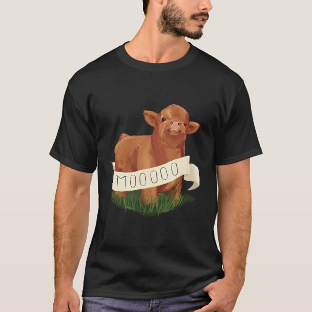 Baby Highland Cow Calf - Cute Farm Animal Illustra T-Shirt (Front)