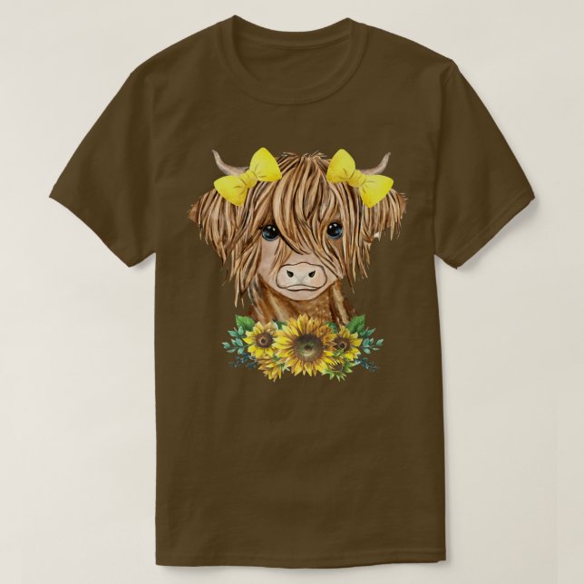 Baby Highland Cow Sunflower Western Country Heifer T-Shirt (Design Front)