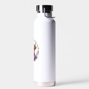 Baby Highland Cow With Purple Flowers Scottish Far Water Bottle
