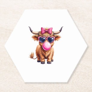 Baby Highland Cow With Sunglasses Valentine Scotti Paper Coaster