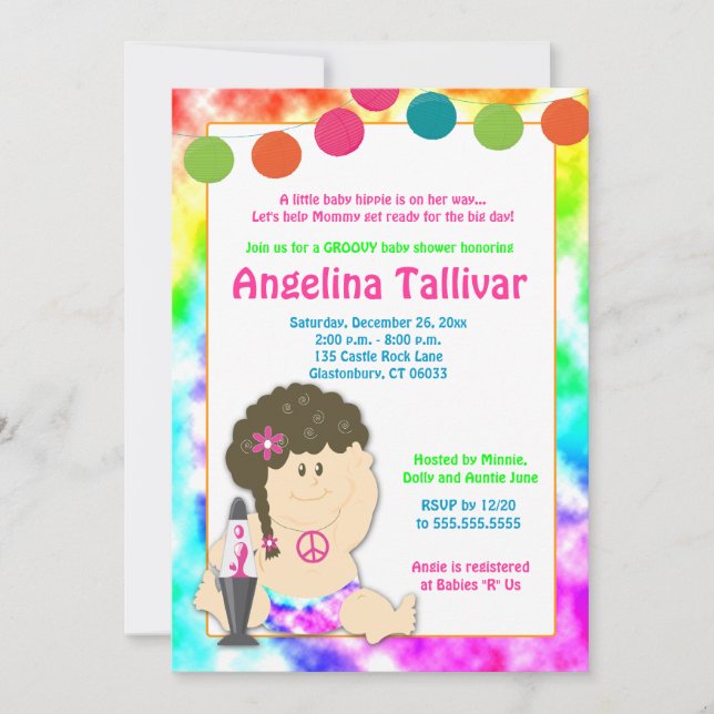 Baby Hippie 60s 70s Groovy Baby Shower (Girl) Invitation (Front)