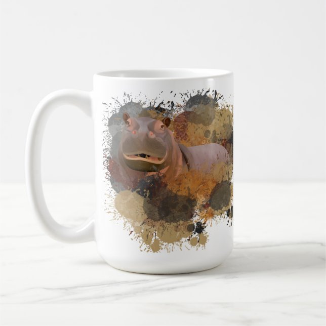 Baby Hippo Abstract Paint Splatter Wildlife Coffee Mug (Left)