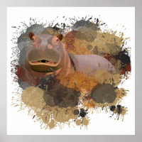 Baby Hippo Abstract Paint Splatter Wildlife