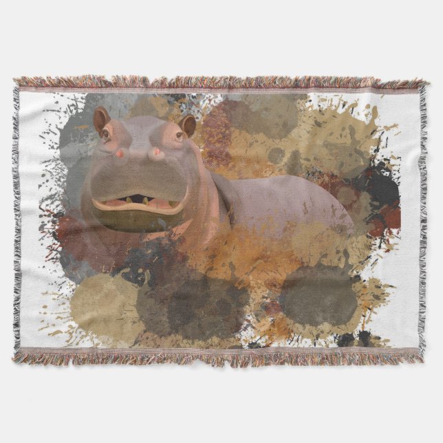Baby Hippo Abstract Paint Splatter Wildlife Throw Blanket (Front)