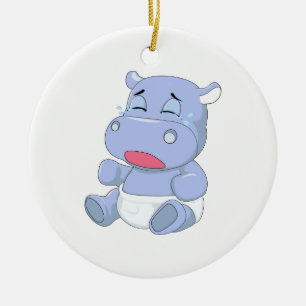 Baby Hippo Crying Ceramic Tree Decoration