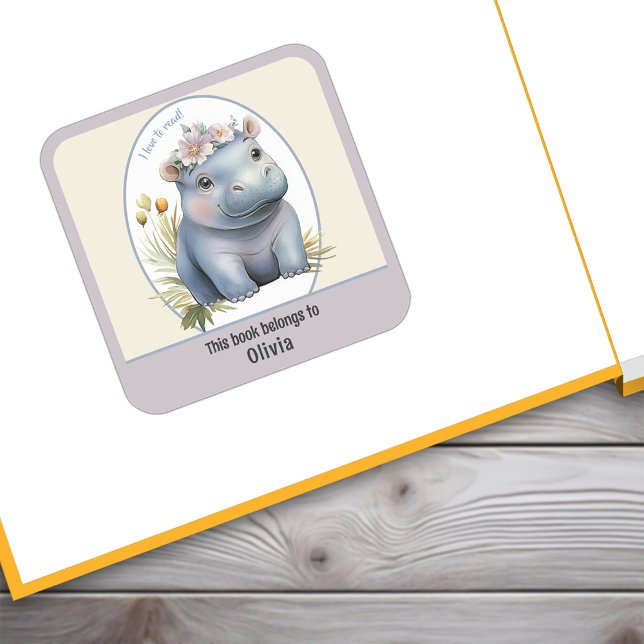 Baby Hippo Cute I Love To Read Bookplate Sticker (Baby Hippo Cute I Love To Read Bookplate Sticker. Personalize this sticker for your child.)