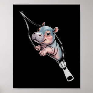 Baby Hippo Emerging From A Zipper Funny Costume Bo Poster