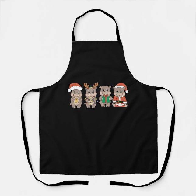 Baby Hippo Moo Deng Christmas Apron (Front)