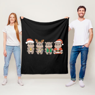 Baby Hippo Moo Deng Christmas Fleece Blanket