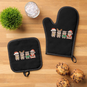 Baby Hippo Moo Deng Christmas Oven Mitt & Pot Holder Set