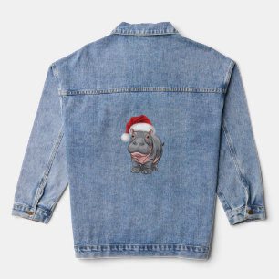 Baby Hippo Moo Deng Christmas Shirt For Kids , Wom Denim Jacket