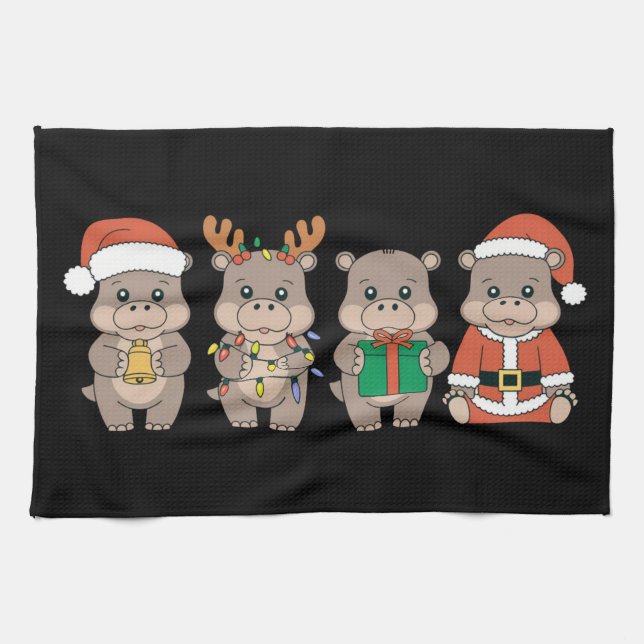 Baby Hippo Moo Deng Christmas Tea Towel (Horizontal)