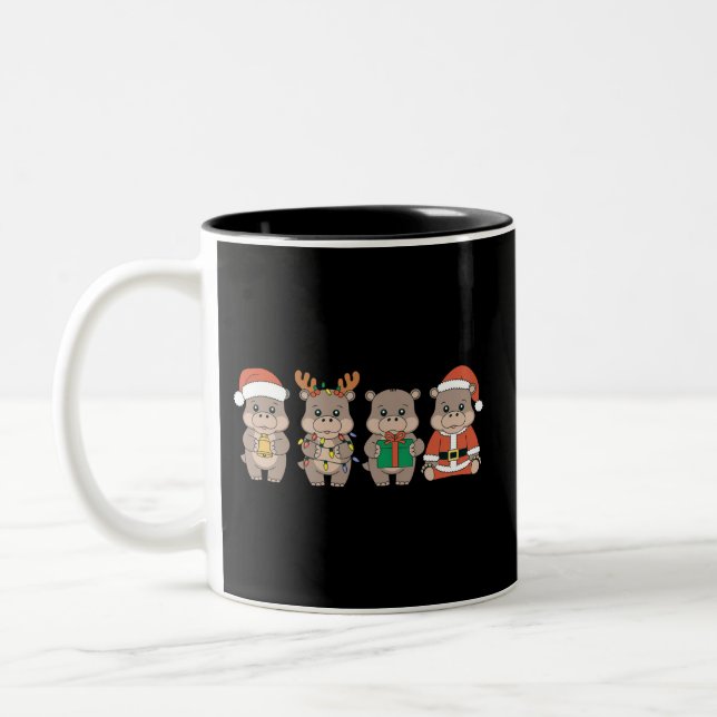 Baby Hippo Moo Deng Christmas Two-Tone Coffee Mug (Left)