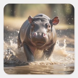 Baby Hippo Square Sticker