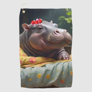 Baby Hippo Zena In A Big Basket, Golf Towel