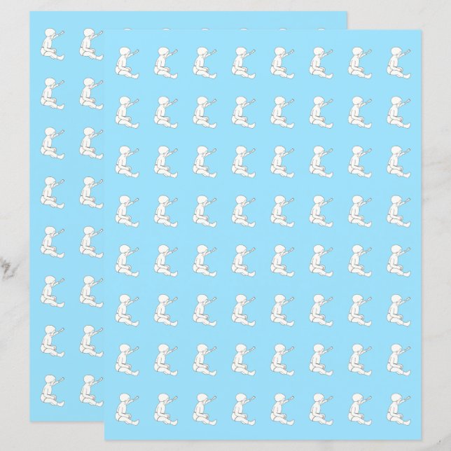 Baby holding hammer, blue scrapbook paper (Front/Back)