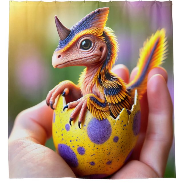 Baby Horned Dinosaur Shower Curtain (Front)
